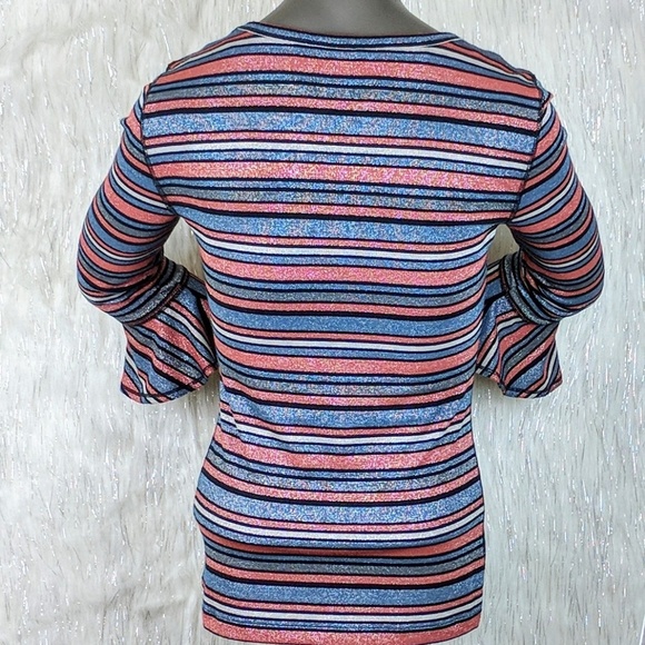 Free People | Shimmer Striped Bell Sleeved Top M - Picture 4 of 6